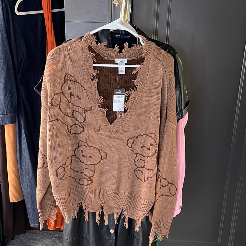 Distressed Brown Teddy Bear Sweater
